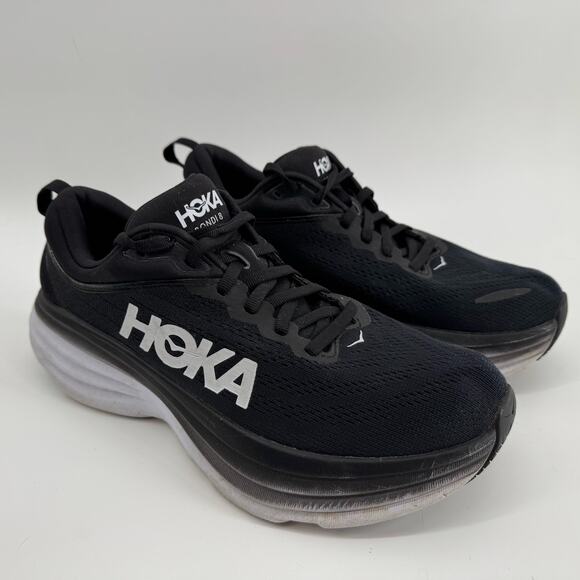 HOKA Bondi 8 Black White Women’s Running Shoes Size 9B Cushioned Sneakers - Picture 1 of 7